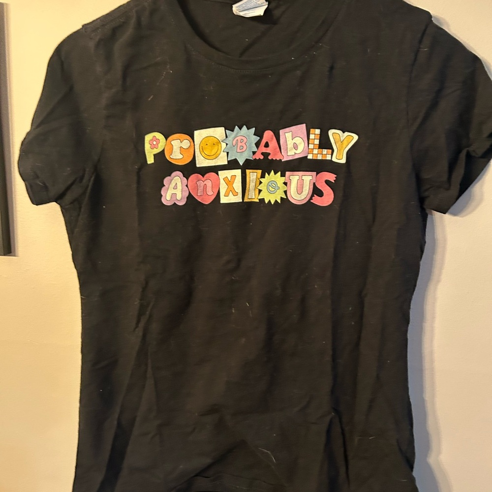 Black Graphic Tee with Colorful Text